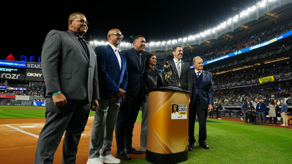 Roberto Clemente Award being awarded to Salvador Perez